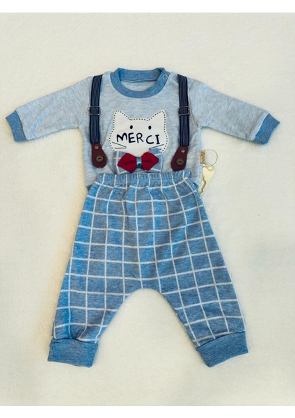 Erkek Bebek Ikili Takım Kedi Baskılı Papyonlu Askılı %100 Pamuk fiyatları