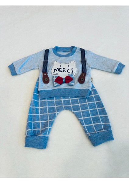 Erkek Bebek Ikili Takım Kedi Baskılı Papyonlu Askılı %100 Pamuk modelleri