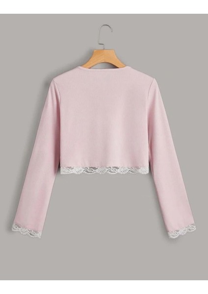 Toz Pembe Coquette Dantelli Bolero Hırka fiyatları