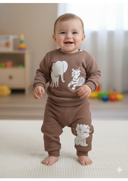 Laura Baby Safari Desenli Erkek Bebek Çocuk Alt Üst Eşofman Takımı