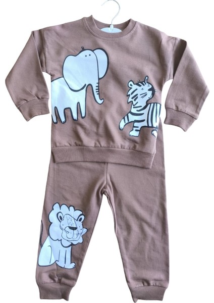 Laura Baby Safari Desenli Erkek Bebek Çocuk Alt Üst Eşofman Takımı modelleri