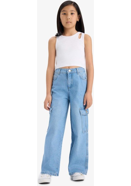 Kız Çocuk Wide Leg Kargo Geniş Paça Jean Pantolon E5879A825AU