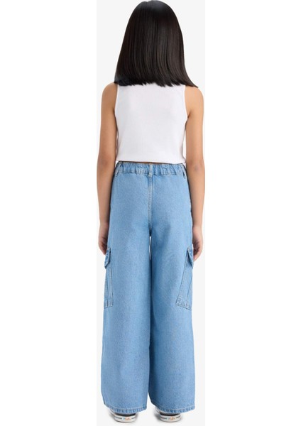 Kız Çocuk Wide Leg Kargo Geniş Paça Jean Pantolon E5879A825AU