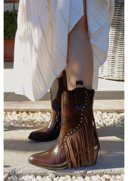 Acı Kahve Yanı Püsküllü Kovboy Çizme