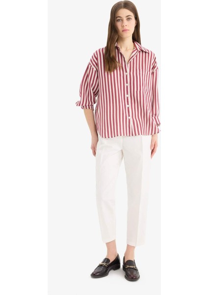 Oversize Geniş Kalıp Çizgili Uzun Kollu Gömlek