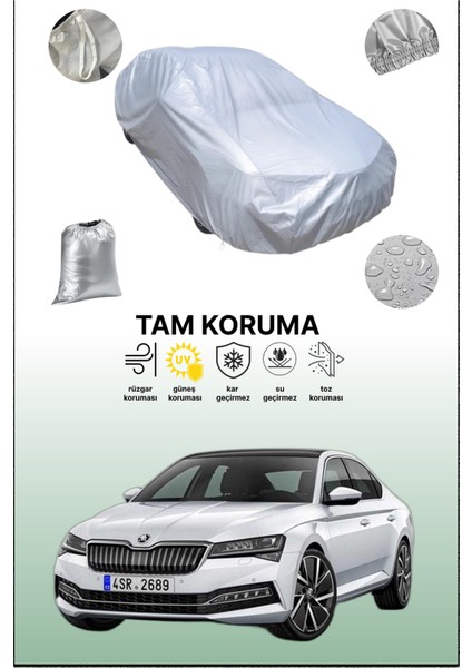 Gri Skoda Superb Uyumulu Oto Branda, Araba Brandası, Koruyucu Örtü