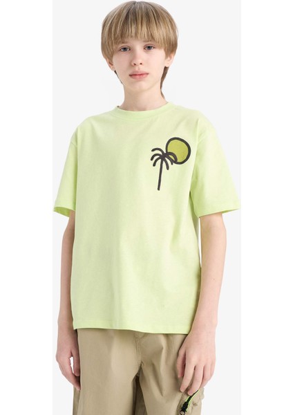 Erkek Çocuk Bisiklet Yaka Sırt Baskılı Kısa Kollu Tişört