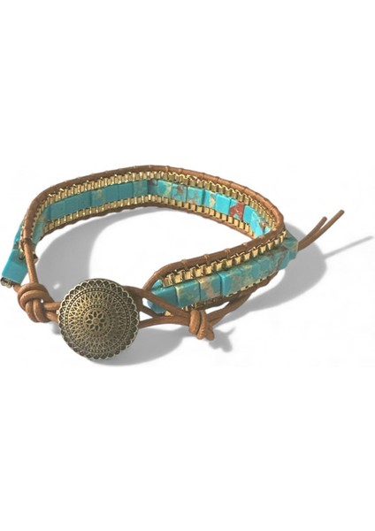 Turkuaz Doğal Taş Mozaik Bileklik – El Yapımı Ayarlanabilir Vintage Kadın Bileklik