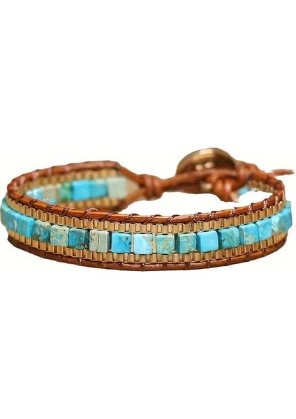 Turkuaz Doğal Taş Mozaik Bileklik – El Yapımı Ayarlanabilir Vintage Kadın Bileklik fiyatları