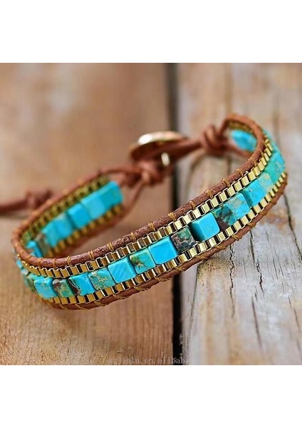 Turkuaz Doğal Taş Mozaik Bileklik – El Yapımı Ayarlanabilir Vintage Kadın Bileklik modelleri