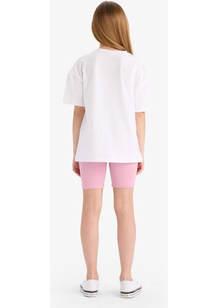 Kız Çocuk 2'li Takım Baskılı Kısa Kollu Tişört Biker Tayt E5694A825HS