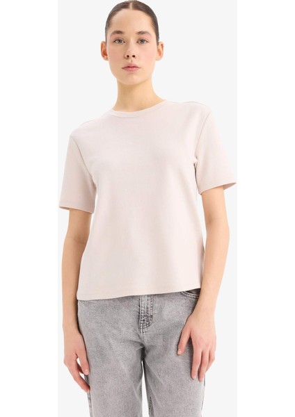 Regular Fit Bisiklet Yaka Basic Düz Kalın Kısa Kollu Tişört D7579AX25SP