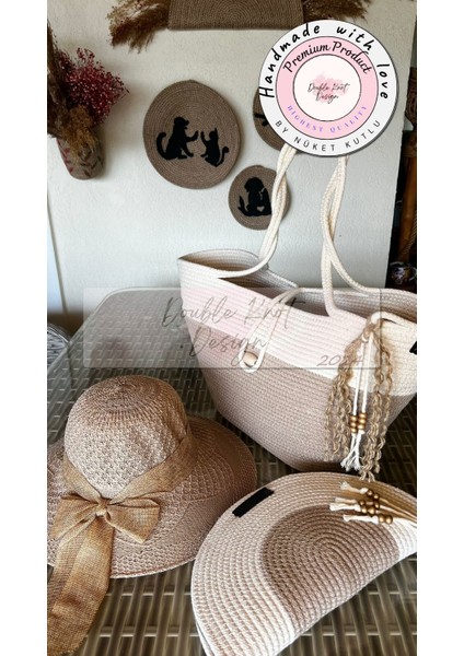 Vero 3lü Takım Plaj Çantası , El Çantası Clutch, Şapka, Totebag,çanta, Yazlık, Hediyelik, indirimleri