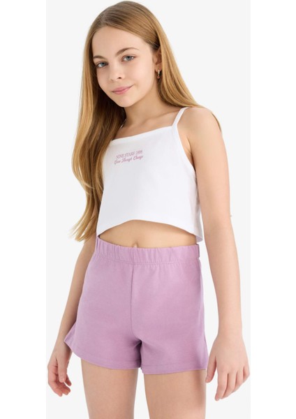 Kız Çocuk 2'li Takım Baskılı Atlet Beli Lastikli Şort