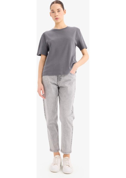 Regular Fit Bisiklet Yaka Basic Düz Kalın Kısa Kollu Tişört D7579AX25SP