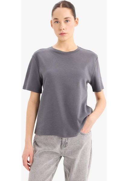 Regular Fit Bisiklet Yaka Basic Düz Kalın Kısa Kollu Tişört D7579AX25SP