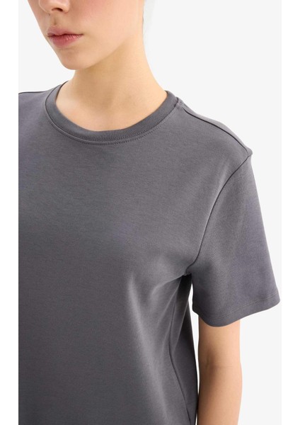 Regular Fit Bisiklet Yaka Basic Düz Kalın Kısa Kollu Tişört D7579AX25SP