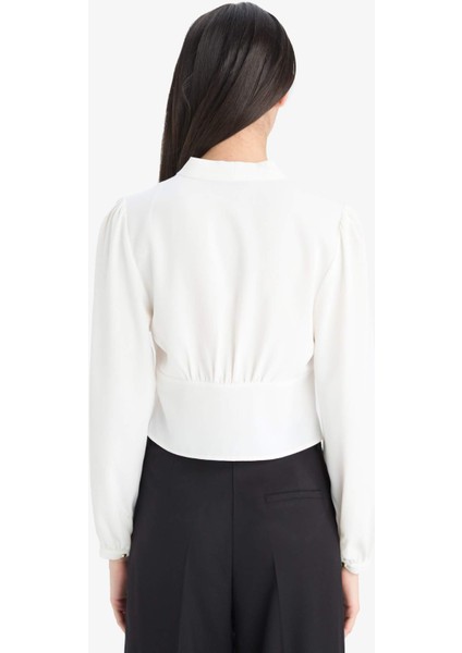 Fitted V Yaka Krep Uzun Kollu Bluz E6594AX25SP