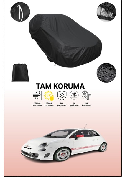 Siyah Fiat 500 Abarth 2008 - 2021 Uyumlu Araba Brandası, Koruyucu Örtü, Oto Branda