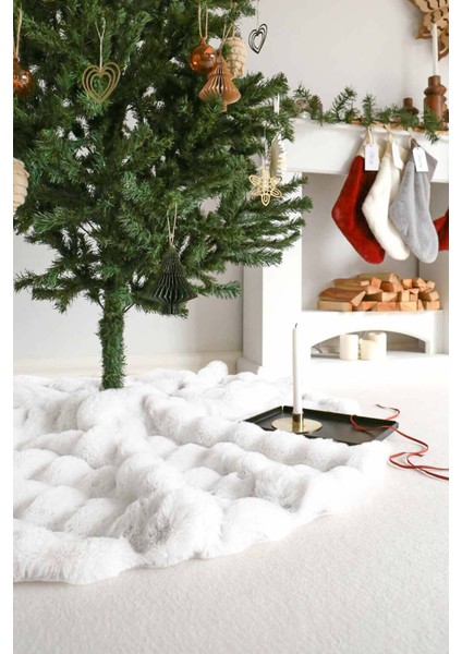 Yumuşak Dokulu Çam Ağacı Eteği Halısı | Beyaz Bubble Yılbaşı Ağacı Altı Halısı | 100X100CM | MYA03