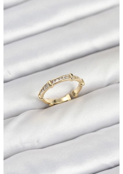 Pirinç Renk Kemik Zirkon Taşlı Kadın Yüzük