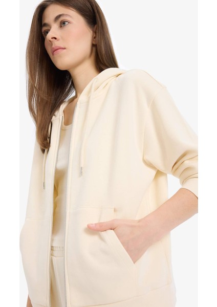 Relax Fit Kapüşonlu Cepli Basic Düz Fermuarlı Sweatshirt C1809AX25SP