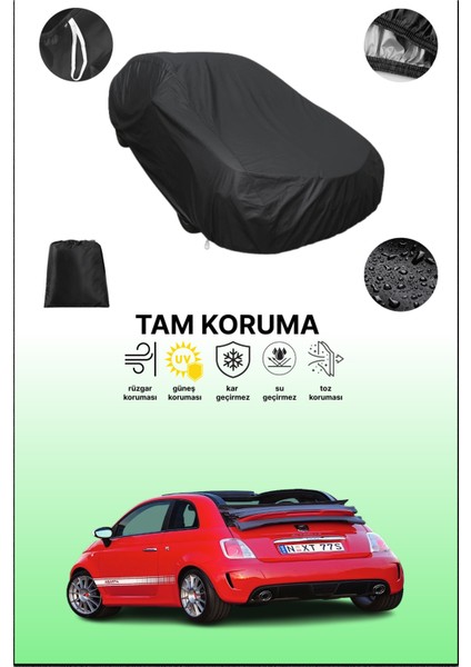 Siyah Fiat 500C Abarth Esseesse 2010 - 2021 Uyumlu Araba Brandası, Koruyucu Örtü, Oto Branda