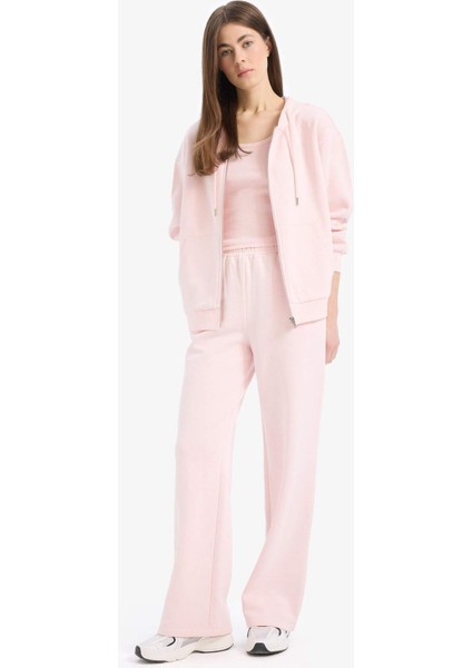 Straight Fit Kalın Kışlık Eşofman Altı Cepli Beli Lastikli Basic Düz Yüksek Bel Geniş Bol Paça