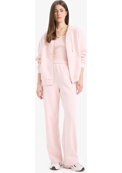 Straight Fit Kalın Kışlık Eşofman Altı Cepli Beli Lastikli Basic Düz Yüksek Bel Geniş Bol Paça