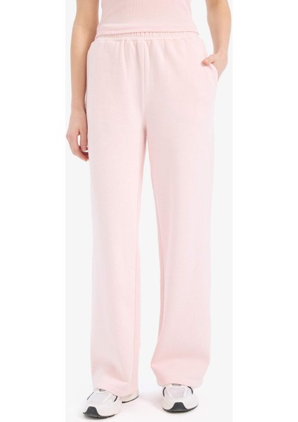 Straight Fit Kalın Kışlık Eşofman Altı Cepli Beli Lastikli Basic Düz Yüksek Bel Geniş Bol Paça