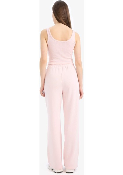 Straight Fit Kalın Kışlık Eşofman Altı Cepli Beli Lastikli Basic Düz Yüksek Bel Geniş Bol Paça