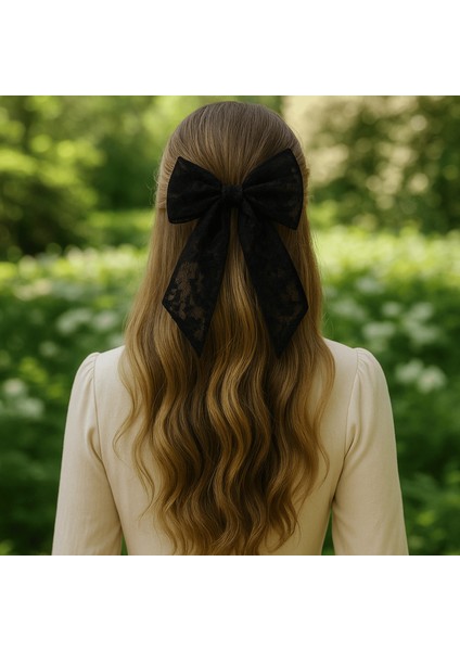 Siyah Tül Kadın Fiyonk Toka