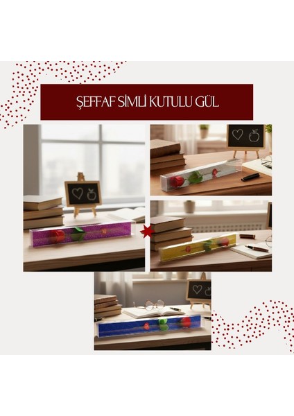 çınar ticaret şeffaf simli kutulu gül - öğretmenler günü hediyesi