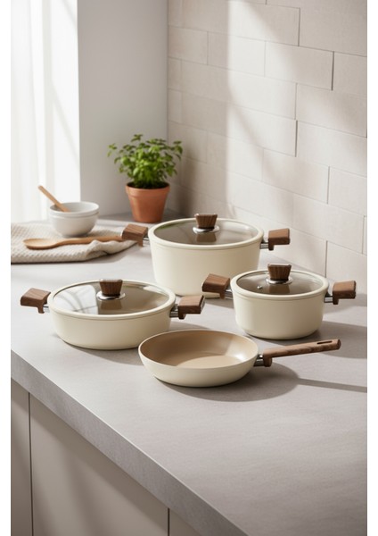 Mayasa 7 Parça Seramik Tencere Seti Fil Dişi