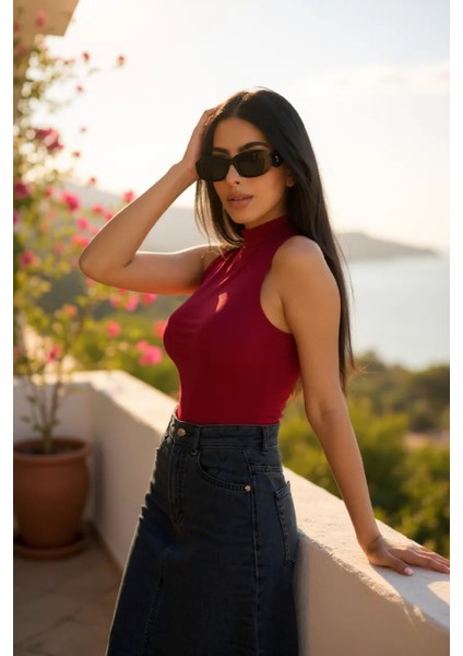 çınar ticaret kadın bordo kolsuz balıkçı yaka basic bluz modelleri