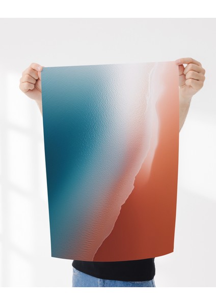 Çerçevesiz Poster | Minimalist Plaj Dalga Posteri | Turkuaz Turuncu Renk | Dijital Baskı Poster