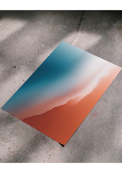 Çerçevesiz Poster | Minimalist Plaj Dalga Posteri | Turkuaz Turuncu Renk | Dijital Baskı Poster indirimleri