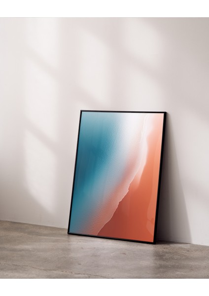 Çerçevesiz Poster | Minimalist Plaj Dalga Posteri | Turkuaz Turuncu Renk | Dijital Baskı Poster