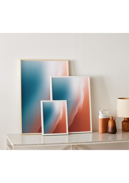 Çerçevesiz Poster | Minimalist Plaj Dalga Posteri | Turkuaz Turuncu Renk | Dijital Baskı Poster