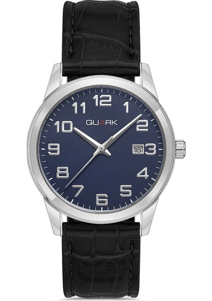 QM-X001L-2B Çelik Kasa Deri Kordon Takvimli Erkek Kol Saati