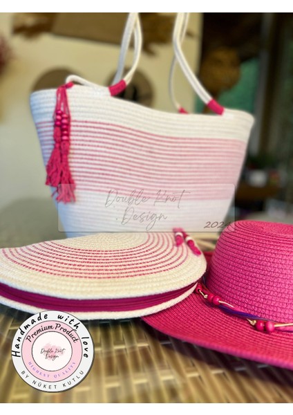 Vero 3lü Takım Plaj Çantası , El Çantası Clutch, Şapka, Totebag,çanta, Yazlık, Hediyelik,