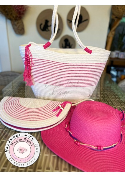 Vero 3lü Takım Plaj Çantası , El Çantası Clutch, Şapka, Totebag,çanta, Yazlık, Hediyelik, modelleri