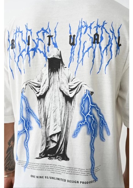 Unisex Baskılı Oversize T-Shirt - Beyaz fırsatları