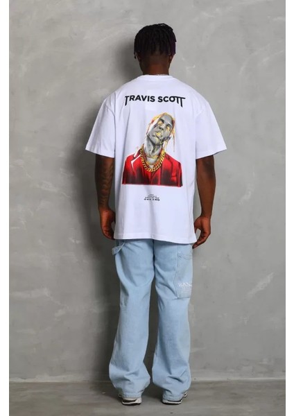 Unisex Oversize Baskılı Bisiklet Yaka T-Shirt - Beyaz fırsatları