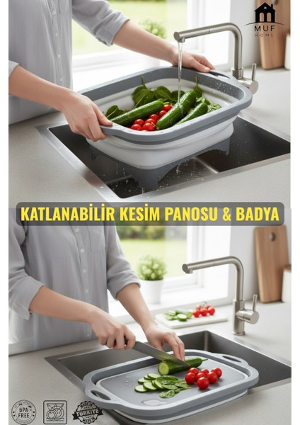 Akordiyon Kesim Panosu - Katlanabilir Kesme Doğrama Tahtası - Süzgeçli Badya Karavan & Kamp Için Ideal