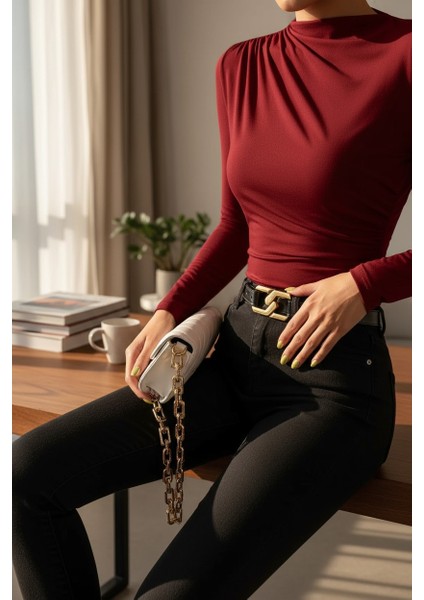 çınar ticaret kadın bordo belden ve boyundan büzgü detaylı uzun kollu bluz fiyatları