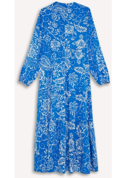 Bisiklet Yaka Desenli Uzun Kollu Maxi Tesettür Elbise A2354AX25SP