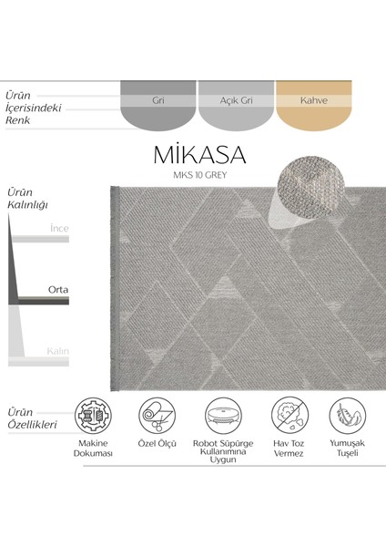 Mikasa Gri Oturma Odası Salon Halısı Geometrik Desenli Modern Yumuşak Dokulu Bukleli Ev Oda Halısı fiyatları