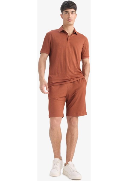 Regular Fit Her Yöne Esneyen Krinkıl Bermuda Şort