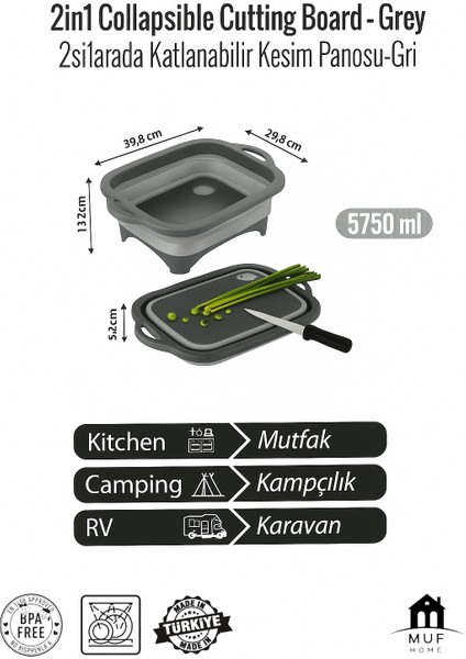 Akordiyon Kesim Panosu - Katlanabilir Kesme Doğrama Tahtası - Süzgeçli Badya Karavan & Kamp Için Ideal fiyatları